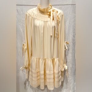 AMUR Ivory Silk Ruffle Long Sleeve Dress 6 $398 Sustainable Eco Brand